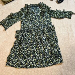 Zara Green Buttoned Sundress 3/4 Sleeve Scoop Neck